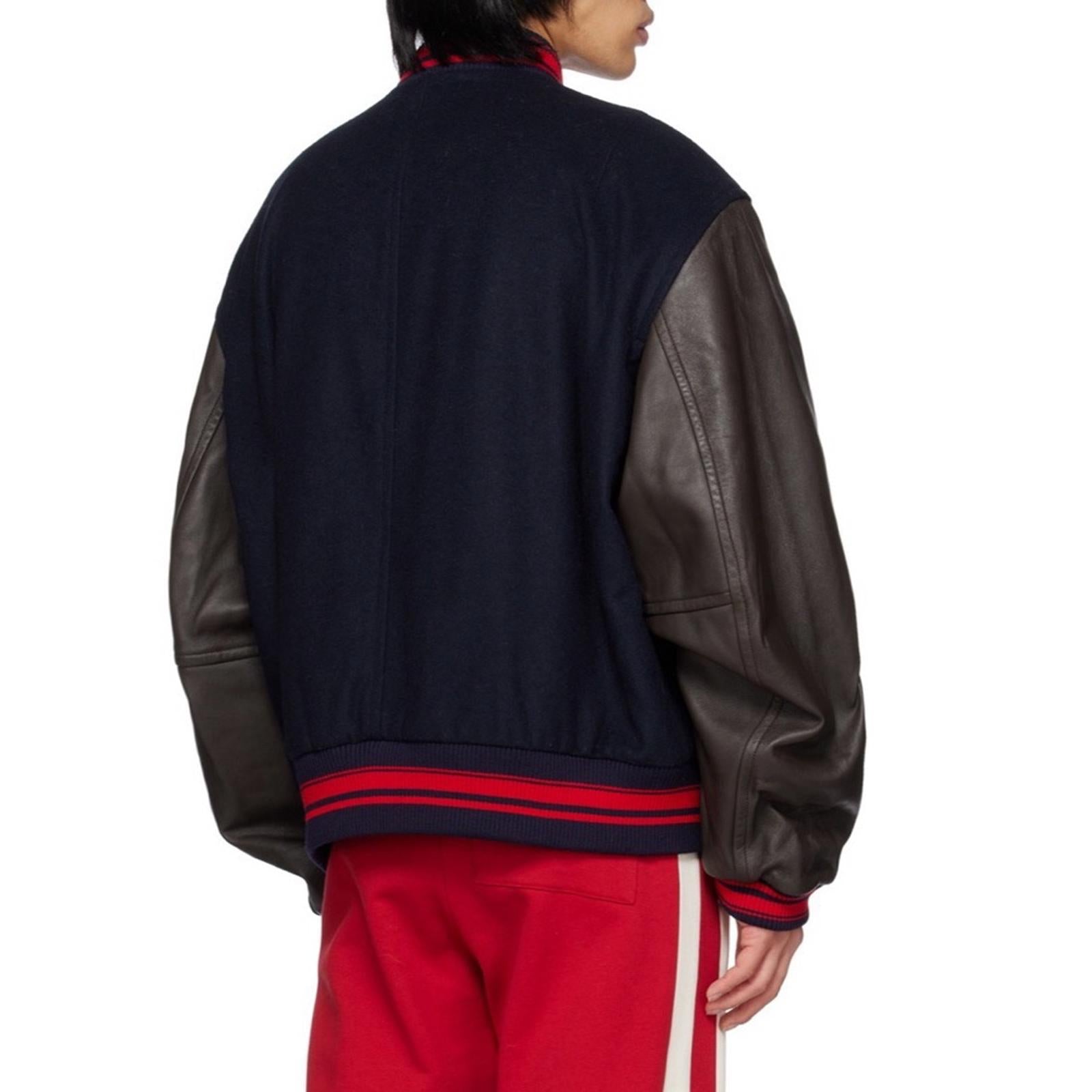 Wales Bonner Navy Ascend Varsity Bomber Jacket in Navy & Brown, NWT, Size 52