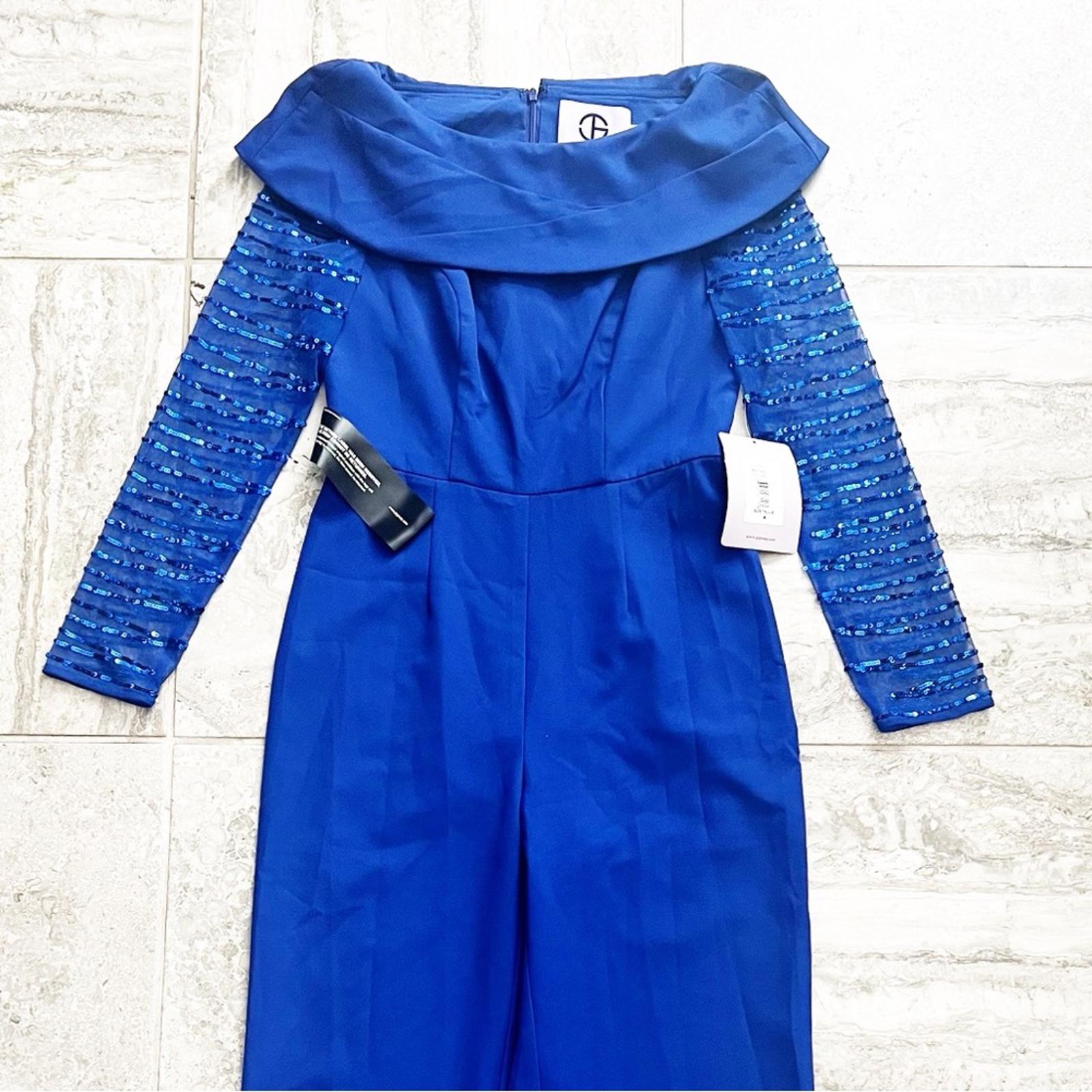 JS Collections Sequined Pintuck Jumpsuit in Blue, Size 4 New w/Tag, Retail $298