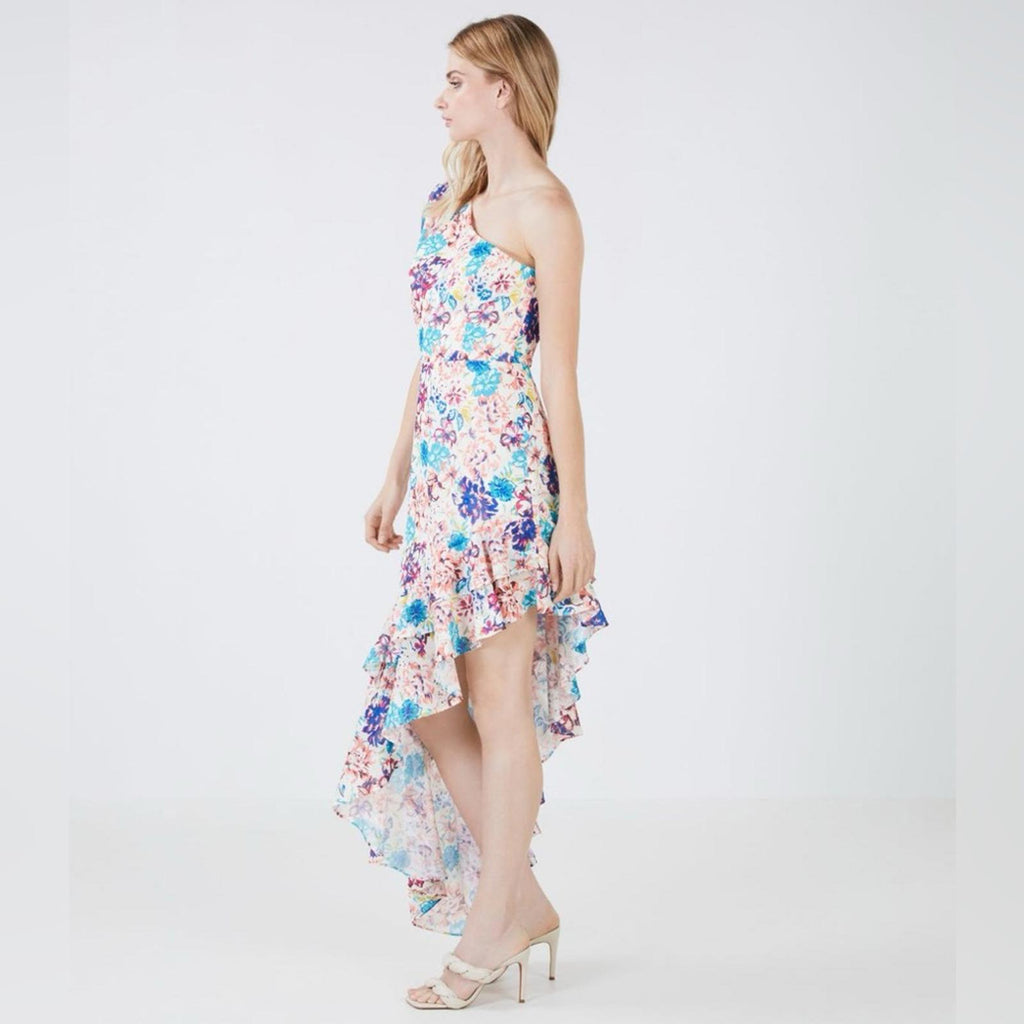 BCBGMaxazria One-Shoulder Floral Print Dress w/Asymmetric Hem Size 8 NWT $358