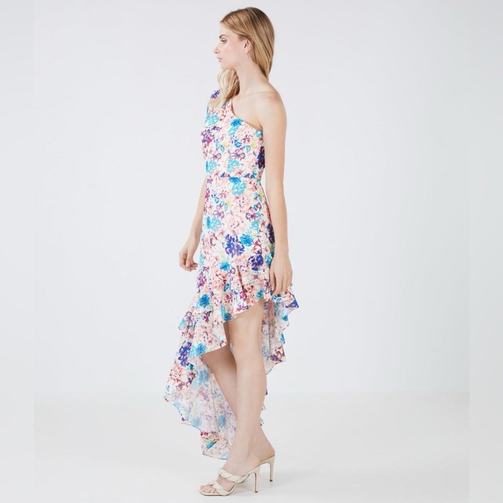 BCBGMaxazria One-Shoulder Floral Print Dress w/Asymmetric Hem Size 8 NWT $358
