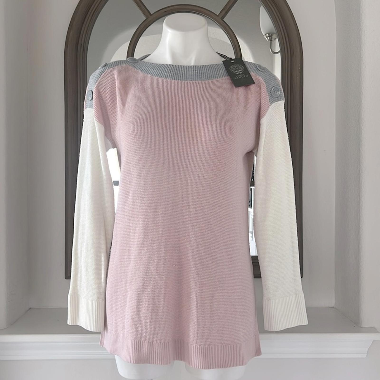 NEW Vince Camuto Button Detail Slitted Sides ColorBlock Sweater Soft Pink Size S