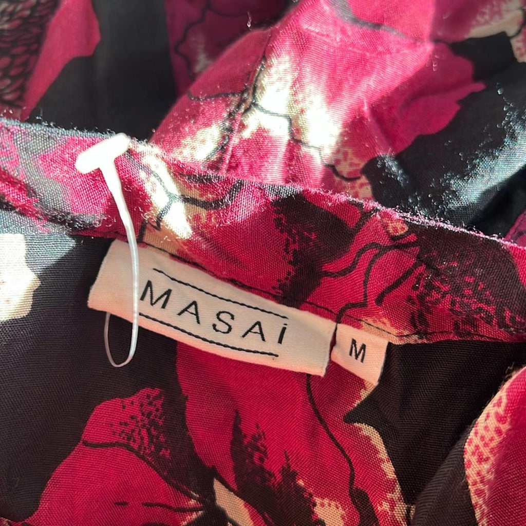 Masai Imka A-Shape Regular Big Peony Print Blouse Black & Pink Size M Retail £95