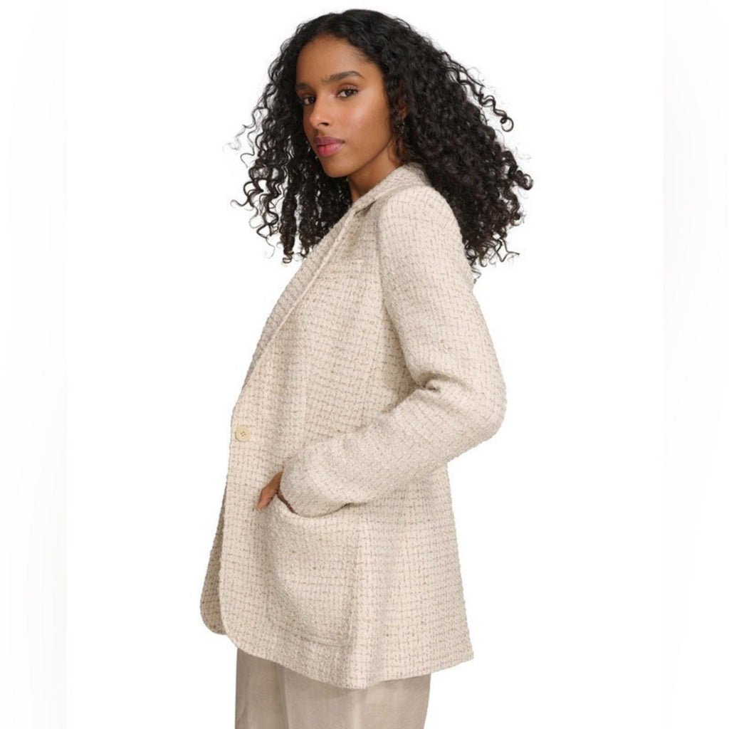 Calvin Klein Tweed Single-Button Blazer in Nomad Multi, Size 26 NEW w/Tag $169