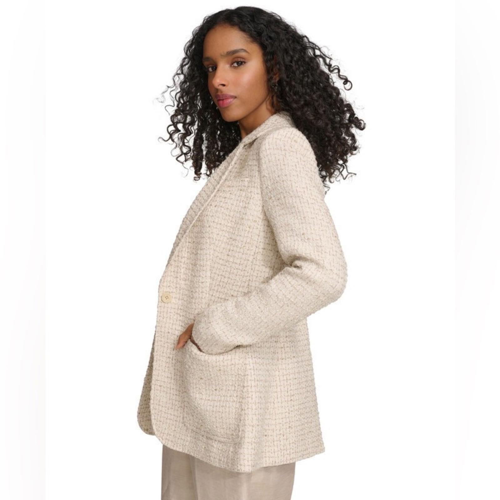 Calvin Klein Tweed Single-Button Blazer in Nomad Multi, Size 26 NEW w/Tag $169