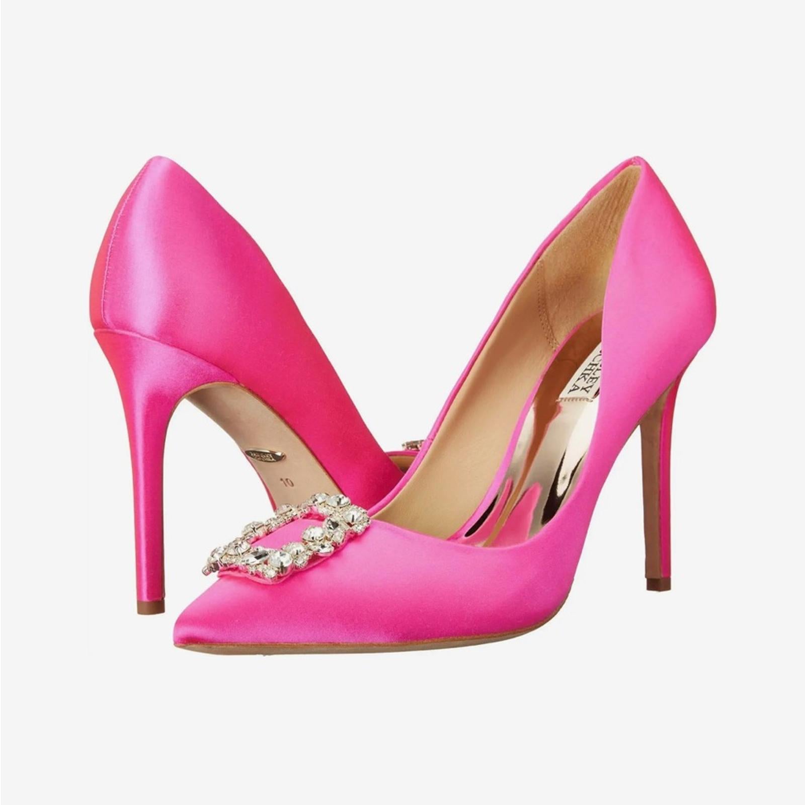 Badgley Mischka Cher Satin Brooch Embellished Pumps Pink, Size 7.5 New + DustBag