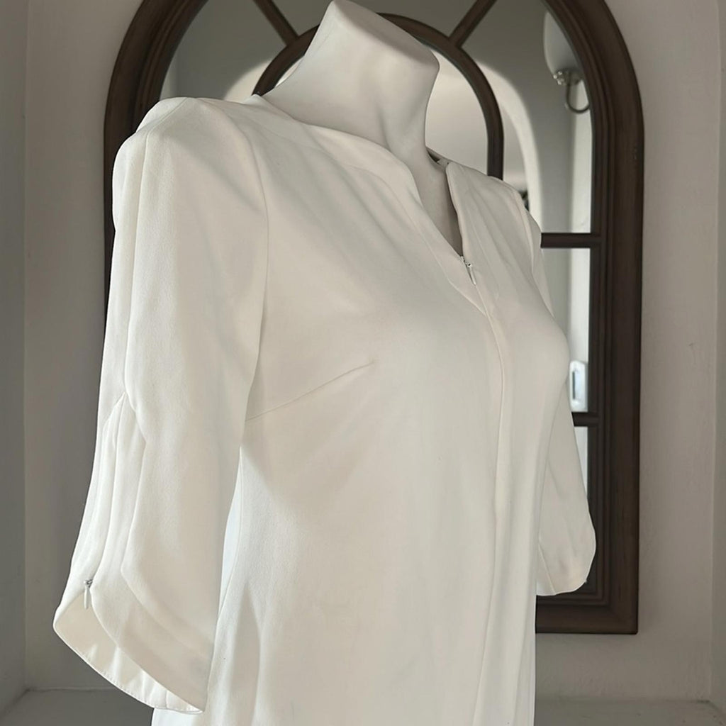 Calvin Klein WHITE Zippered 3/4 Sleeve V-Neck Midi Sheath Dress, Size 4 NWT $134