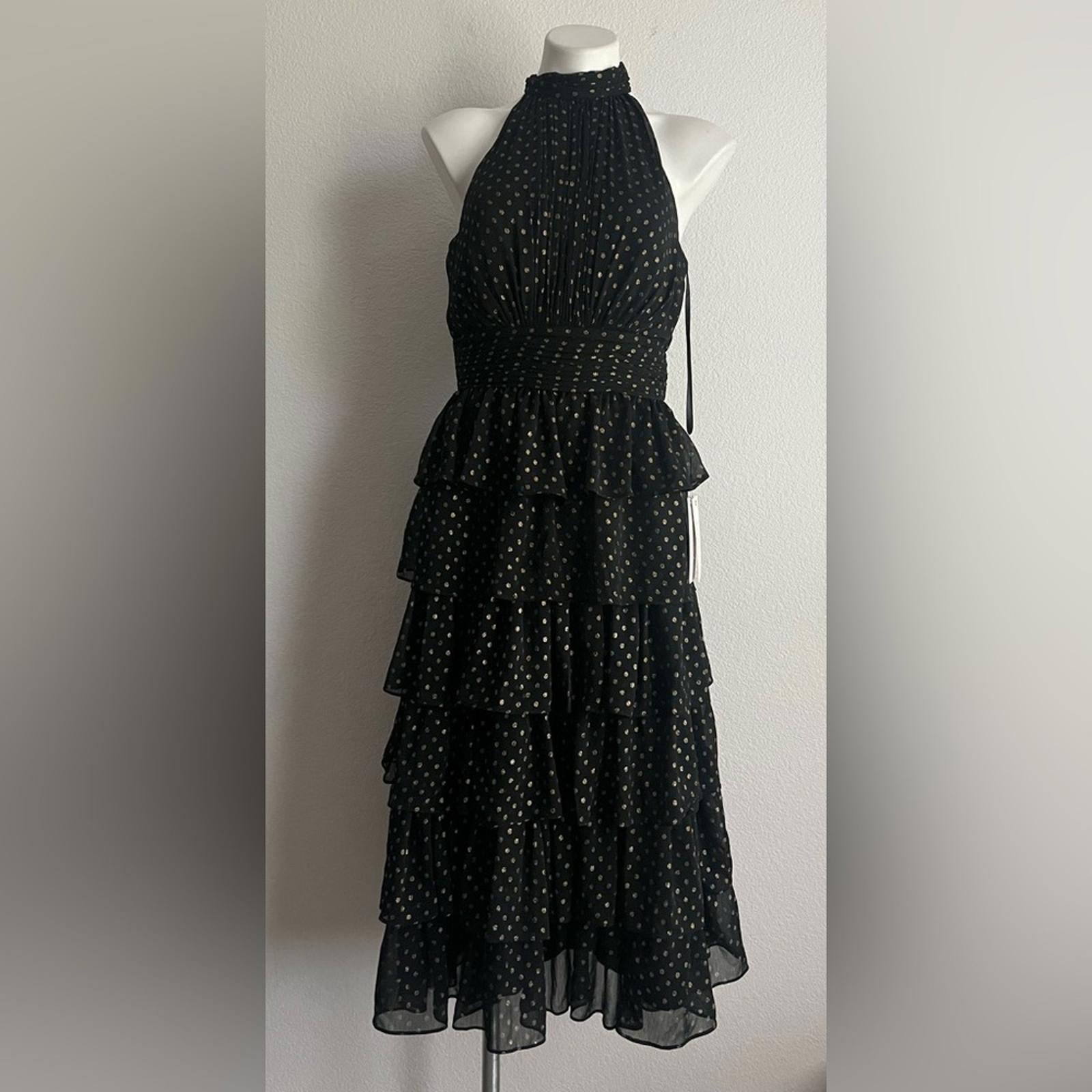 Mac Duggal Black Layered Polka Dot Cocktail Dress in Black/Gold, NWT, Size 8