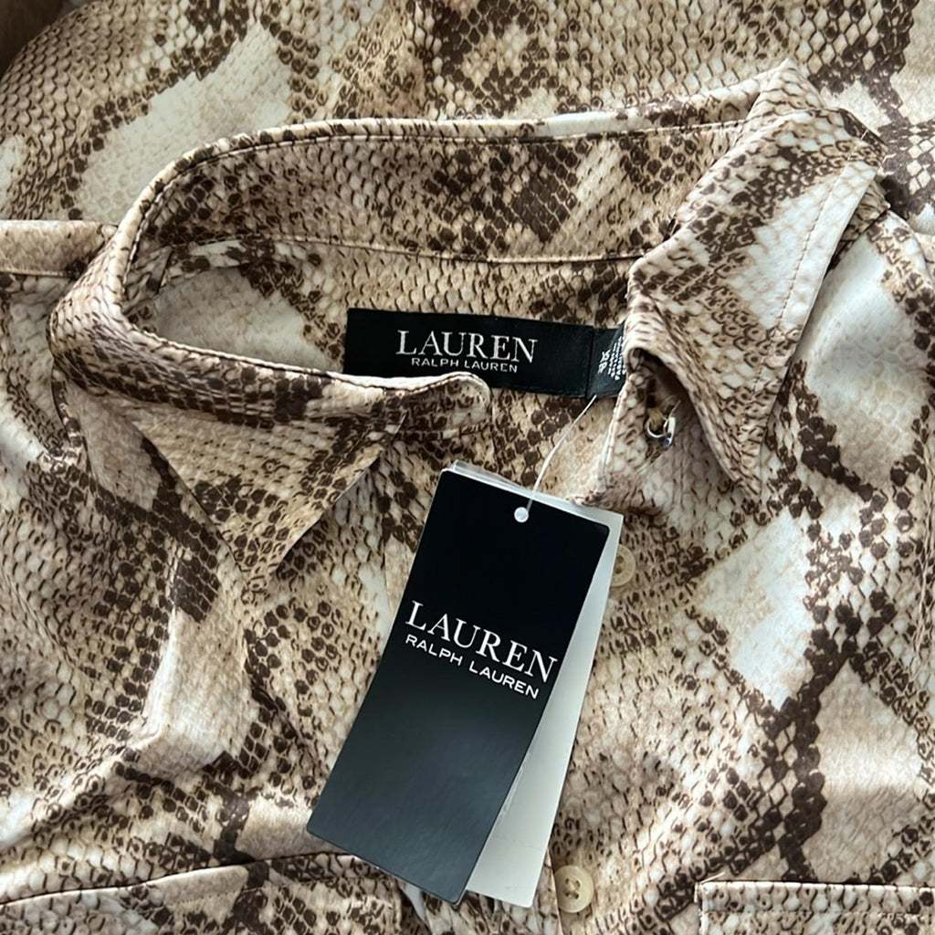 Lauren Ralph Lauren Snake Print Collar Blouse, Size XS New w/Tag Retail $155