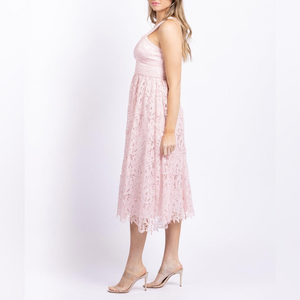 ML Monique Lhuillier Lace Halter Midi Dress in Rose Quartz NWT, Size 10