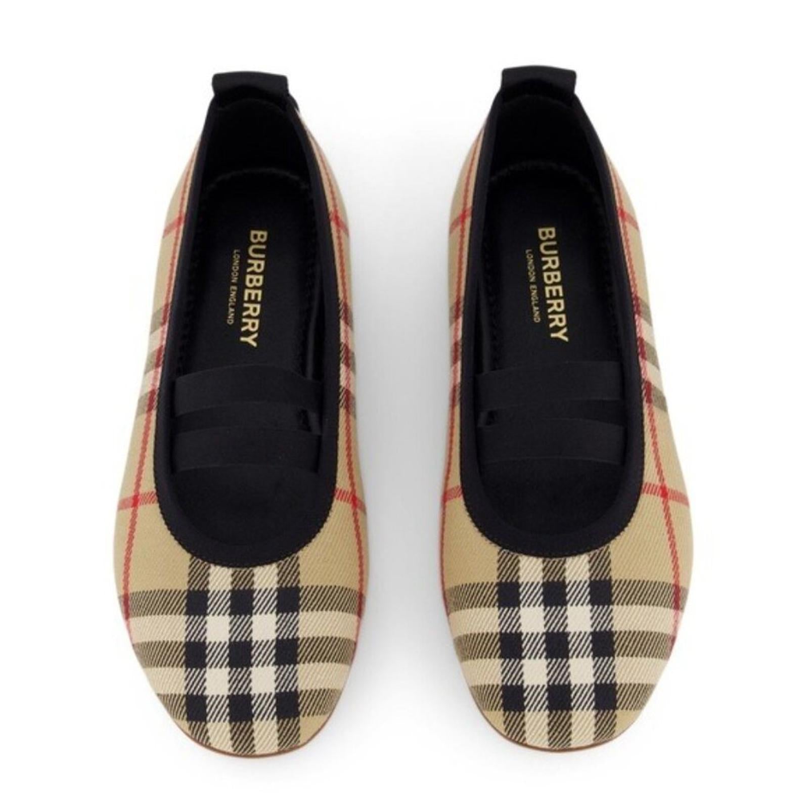Burberry Logo-Detail Check Ballerina Shoes, Size EU 35, UK 2.5 NEW in Box