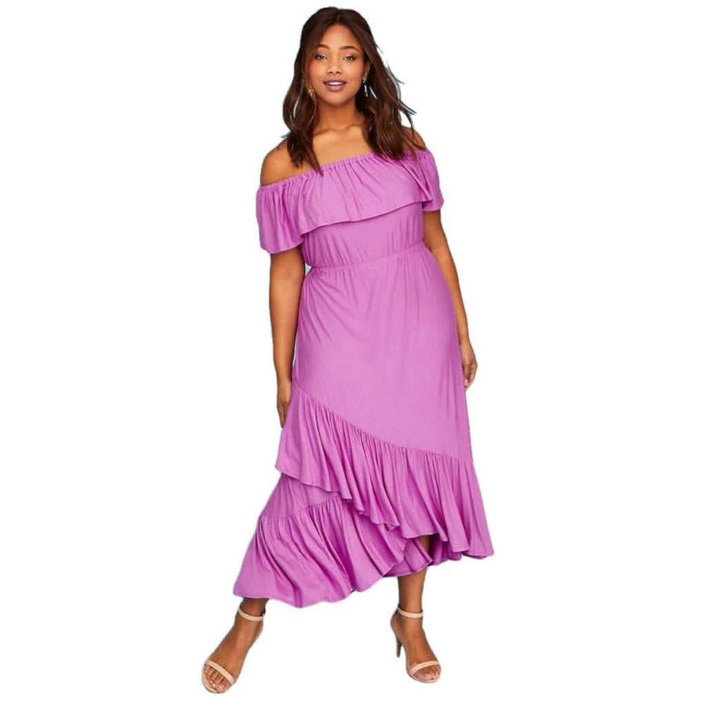 Lane Bryant Ruffle Off-The-Shoulder Maxi Dress in Purple Size 14/16 EXCELLENT!