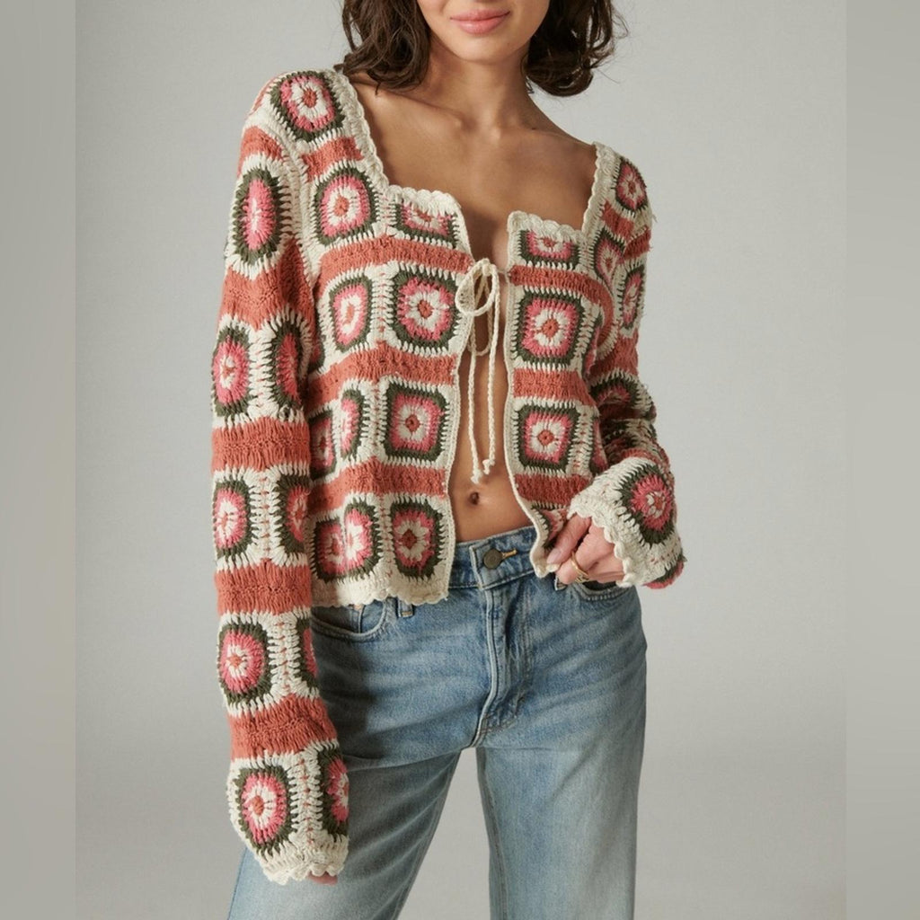 Lucky Brand Geo Crochet Cardigan, NWT, Size L