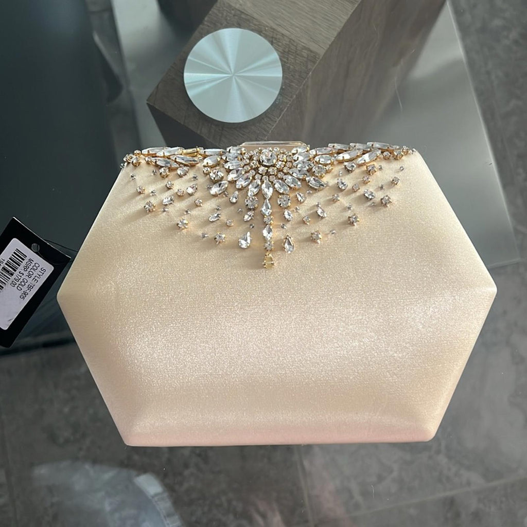 Badgley Mischka Embellished Convertible Clutch in Gold, New with Tag