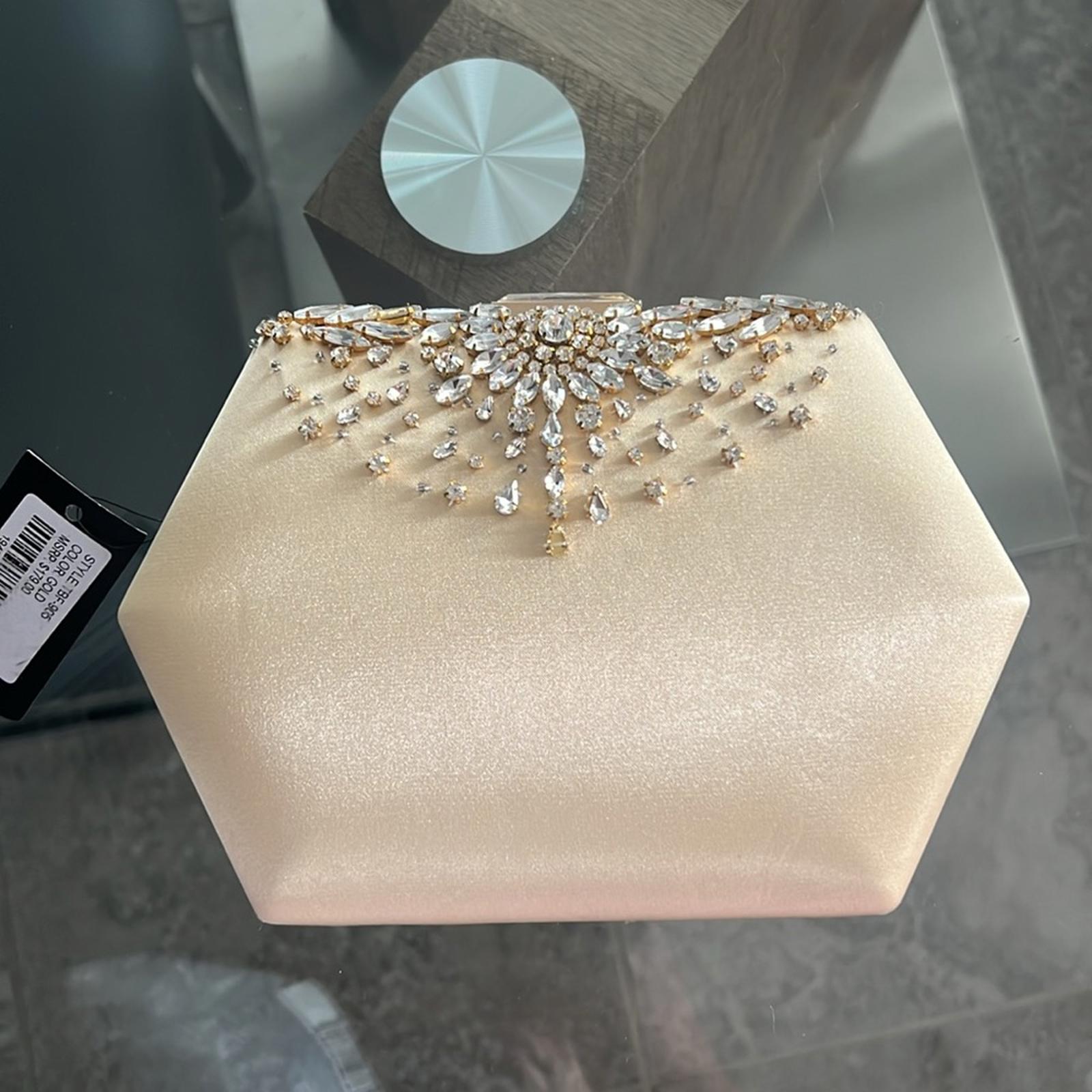 Badgley Mischka Embellished Convertible Clutch in Gold, New with Tag