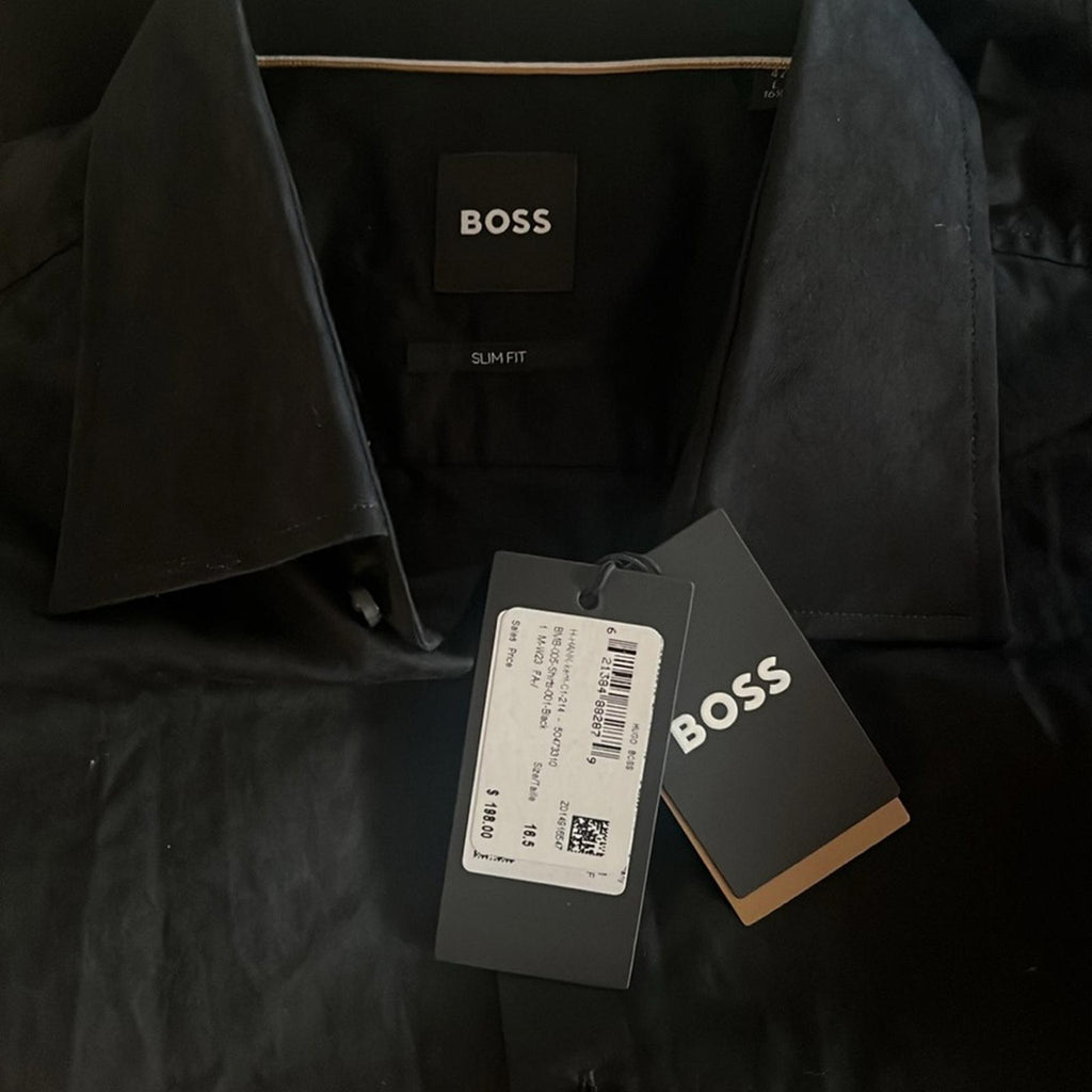 Boss Slim-Fit Shirt in Italian Cotton with Jacquard Monograms in Black Size 16.5