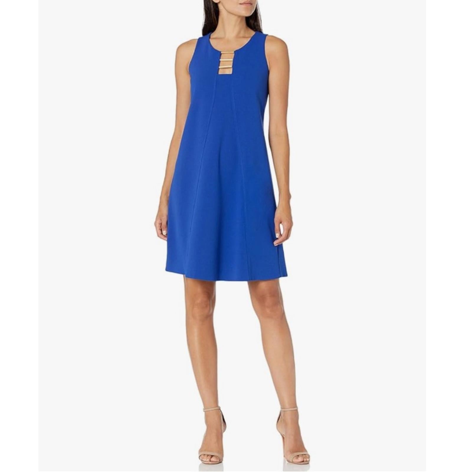 Nine West Cool Crepe Cut Out Neck Trapeze Dress in Blue, NWT, Size 4