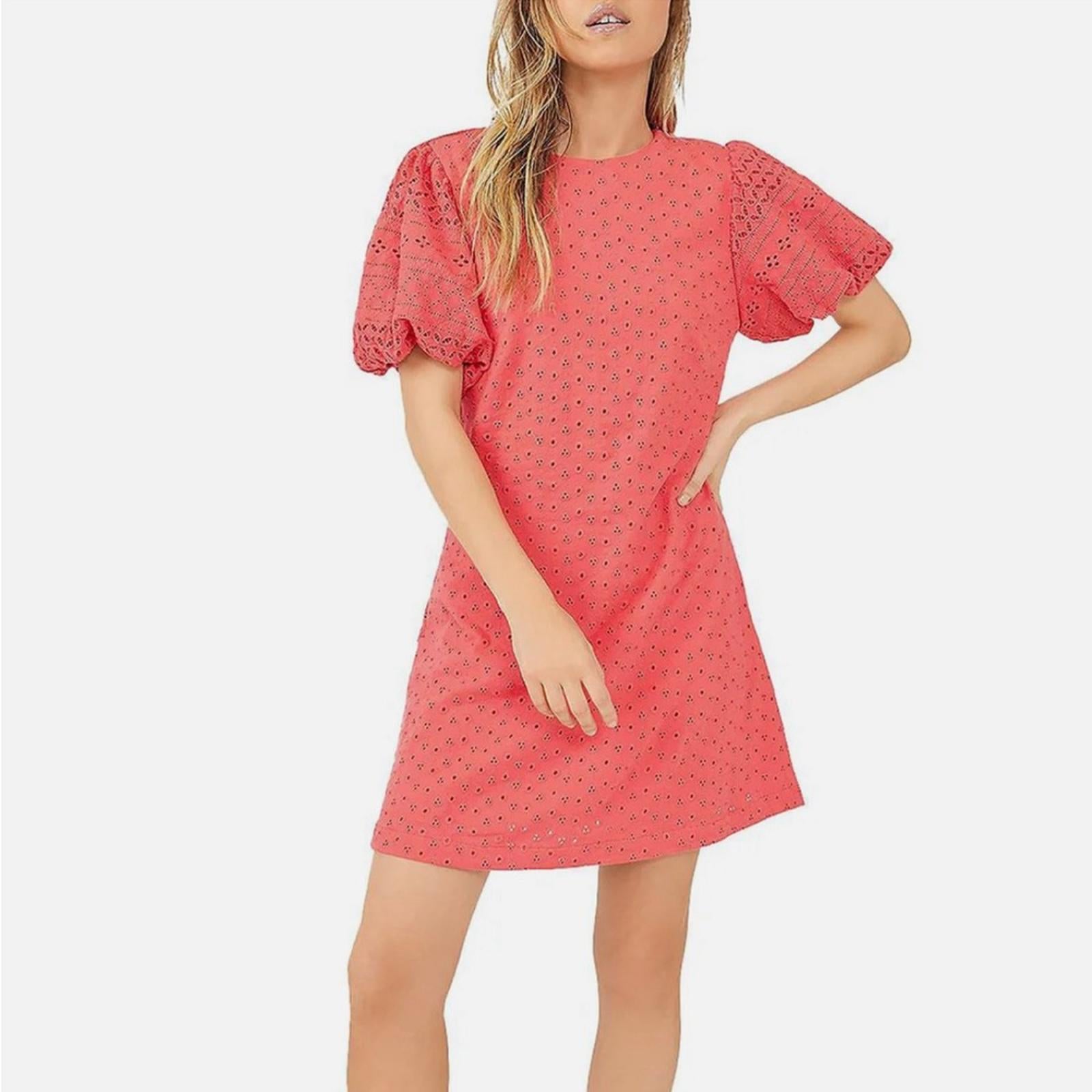 Free People Apricot Rose Eyelet Mini Dress in Strawberry Spritz, Size S NWT $138