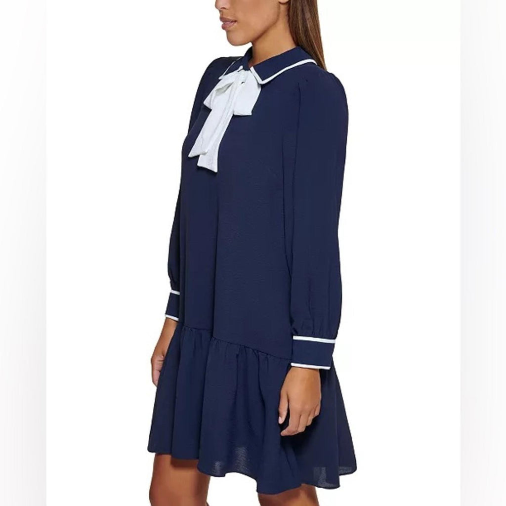 DKNY Contrast-Trim Trapeze Dress in Navy/White, Size 16 NEW w/Tag