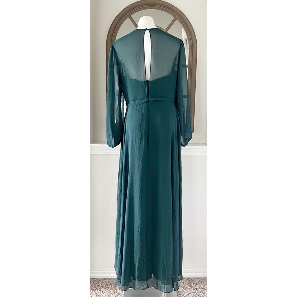 NEW Dessy Strapless Chiffon Maxi Dress Puff Sleeve Blouson Overlay Size 14 $265