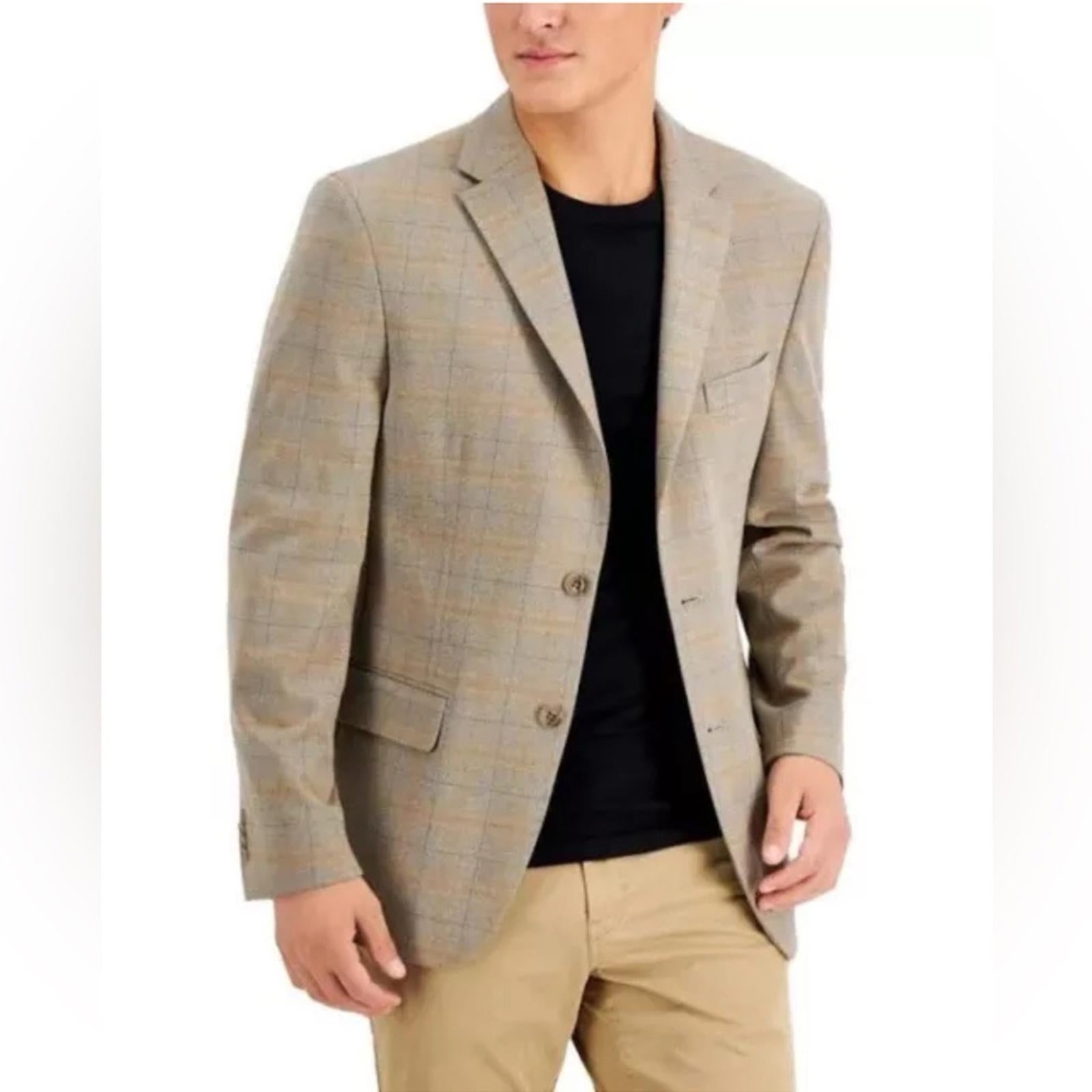 Tommy Hilfiger Conrad Oatmeal Gray Windowpane Plaid Blazer Size 44L NWT $295