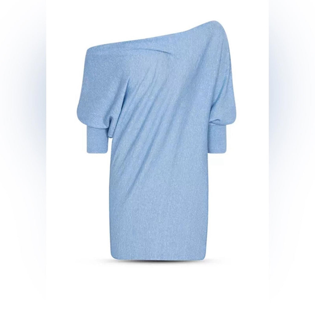 REISS Flo Draped One-Shoulder Top in Aqua Blue, Size S New w/Tag Retail $220