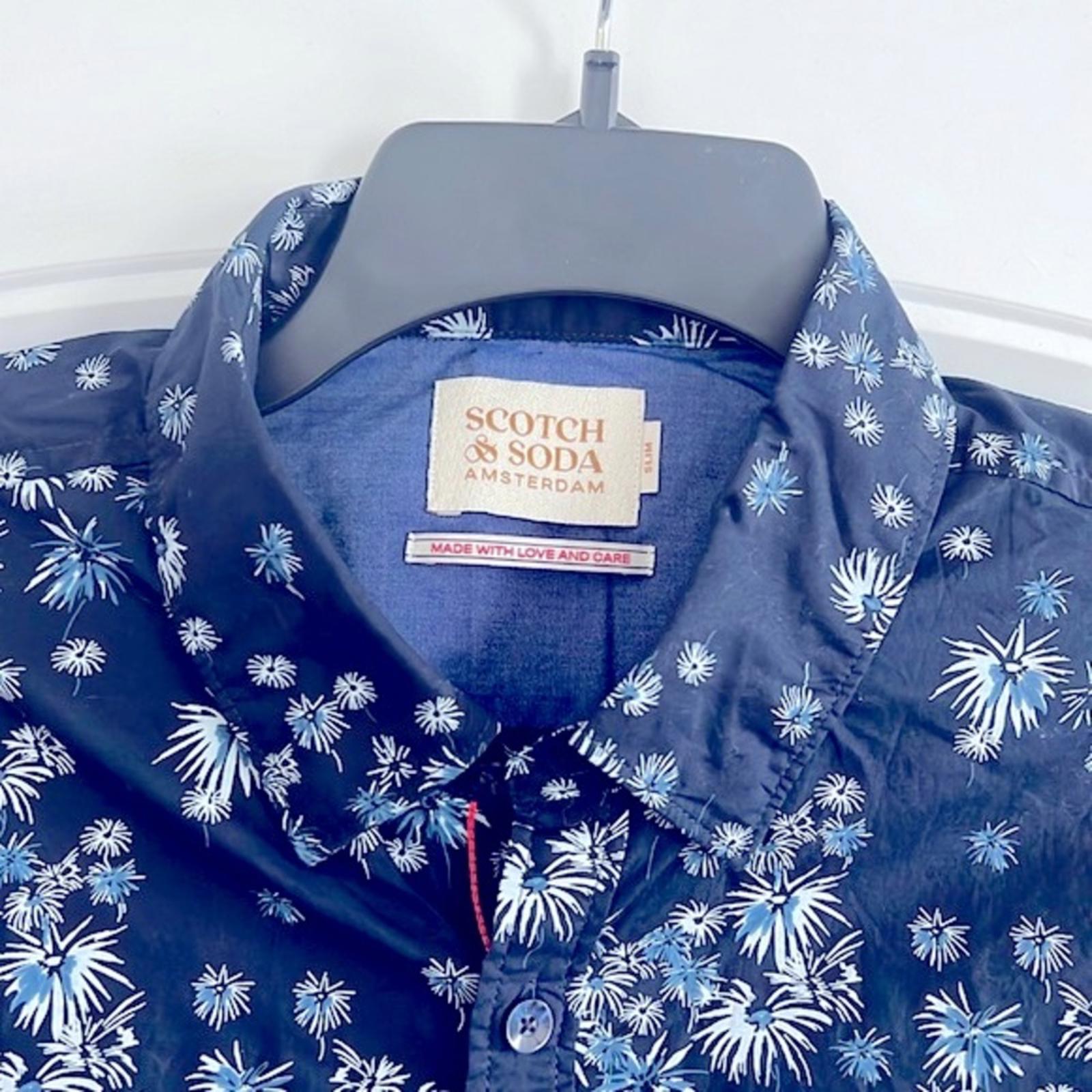 Scotch & Soda Slim Fit Poplin Fireworks Button Up Shirt Navy Size XL Retail $195