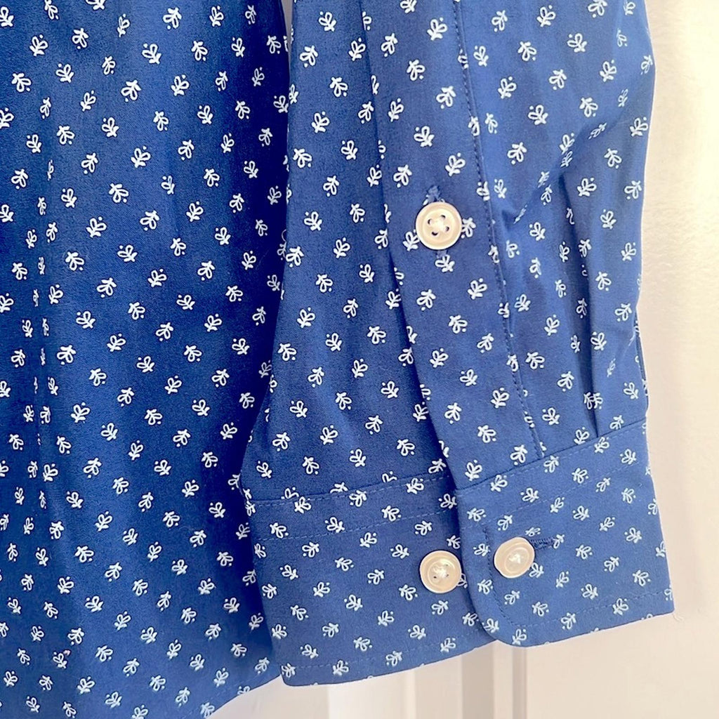 Club Room Ditsy Floral Button Down Dress Shirt Navy White, Size S (14-14.5) NWT