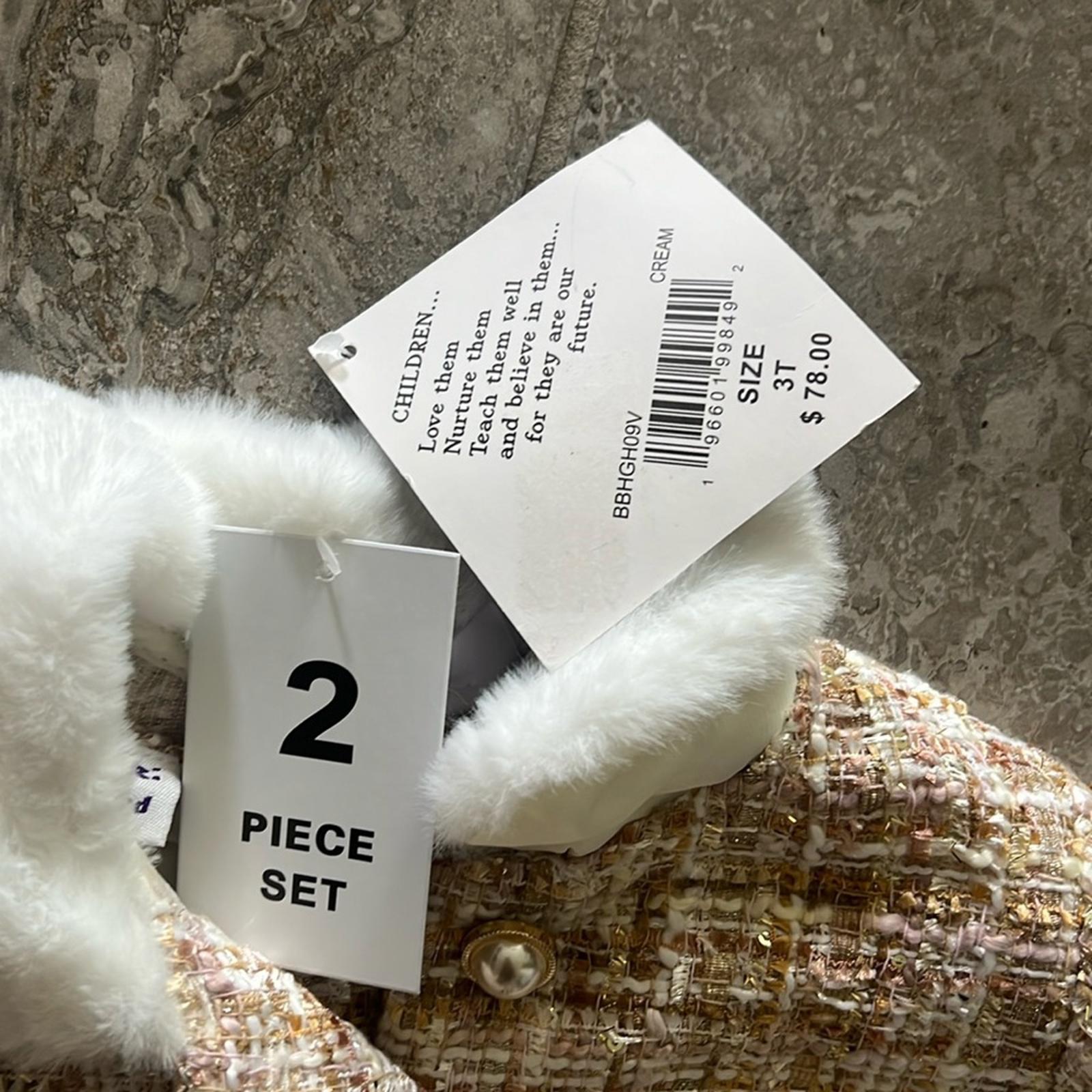 Blueberi Boulevard Tweed Boucle Coat w/Sleeveless Glitter Tulle Dress Set NWT 3T