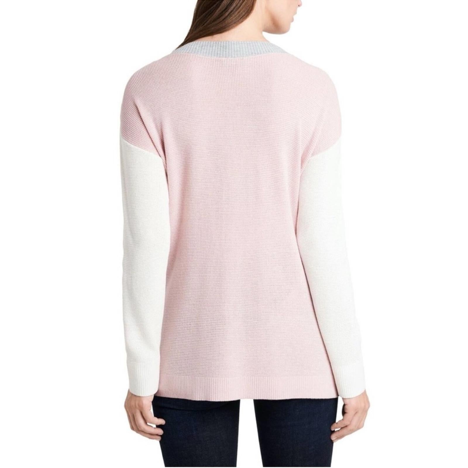 NEW Vince Camuto Button Detail Slitted Sides ColorBlock Sweater Soft Pink Size S
