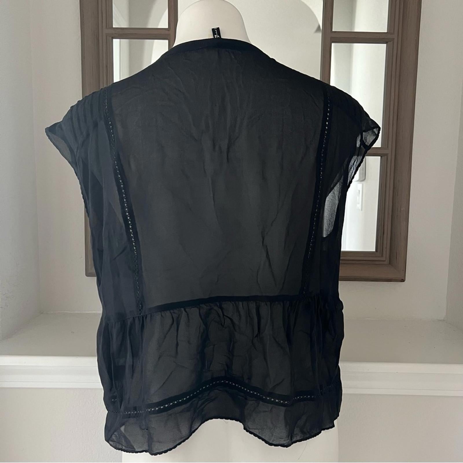 7 For All Mankind Black Sheer Blouse, 100% Silk Size M, New w/o Tag