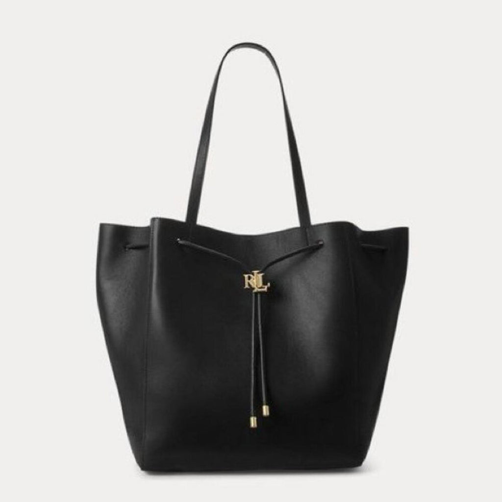 NEW Lauren Ralph Lauren Andie Large Leather Drawstring Tote in Black New w/o Tag
