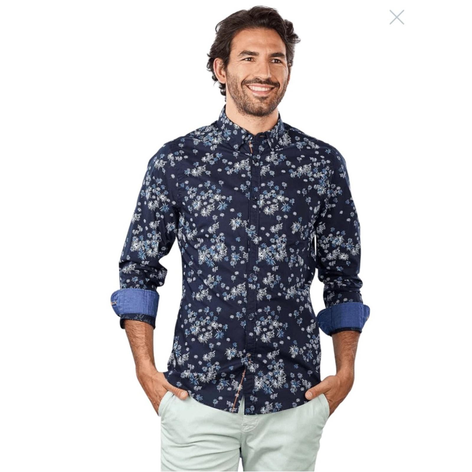 Scotch & Soda Slim Fit Poplin Fireworks Button Up Shirt Navy Size XL Retail $195