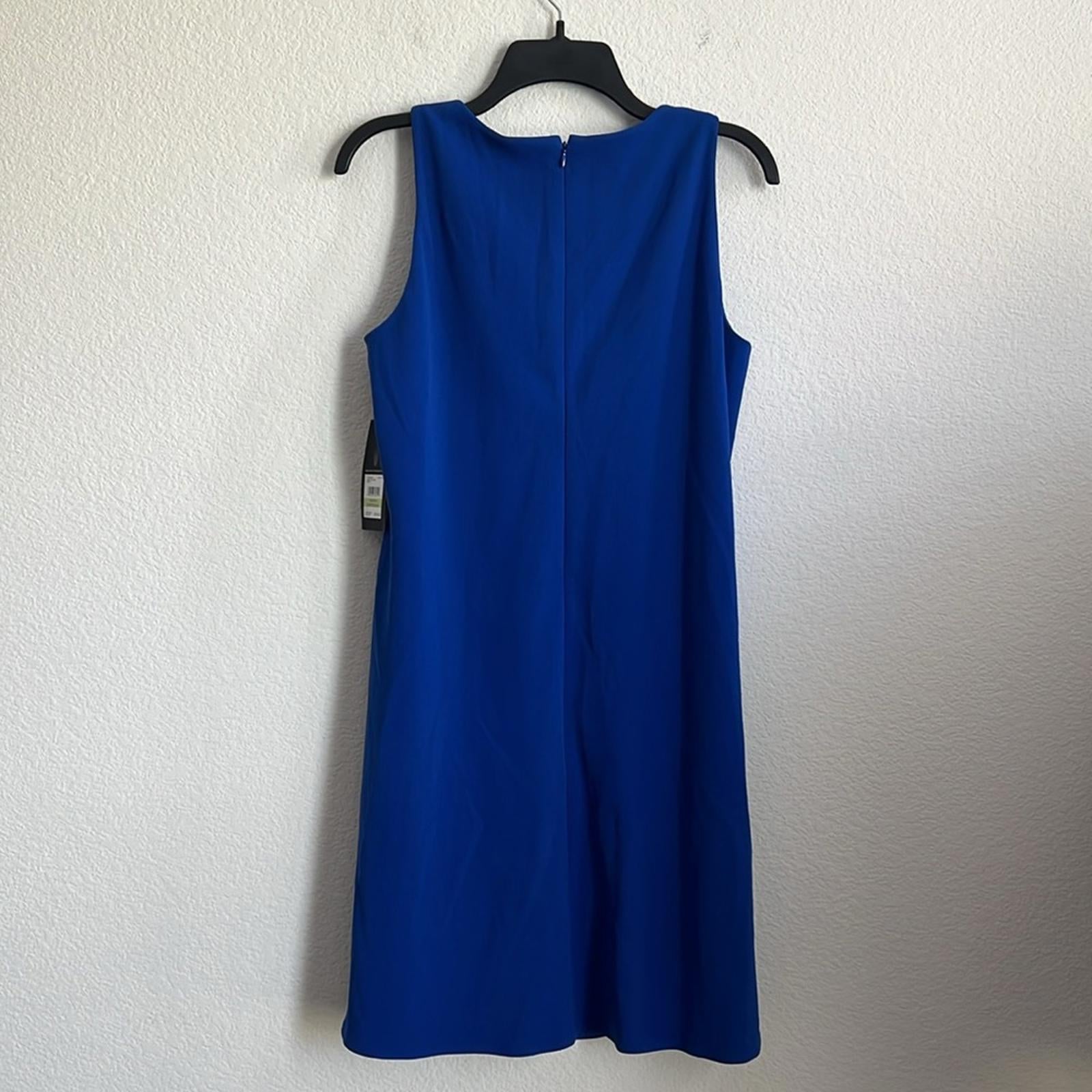 Nine West Cool Crepe Cut Out Neck Trapeze Dress in Blue, NWT, Size 4
