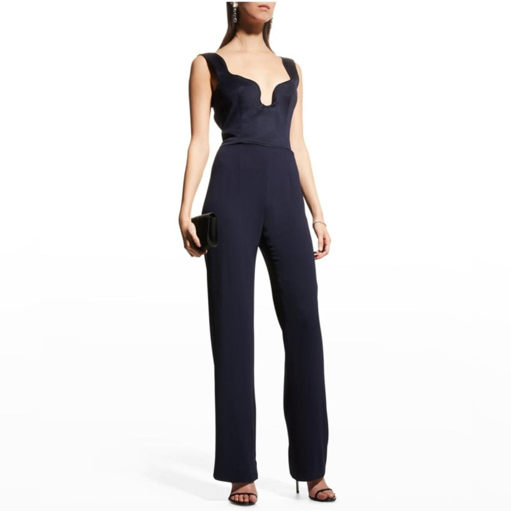 GALVAN Siren Scalloped Straight-Leg Jumpsuit in Black, US 8 NEW w/Tag $1,895