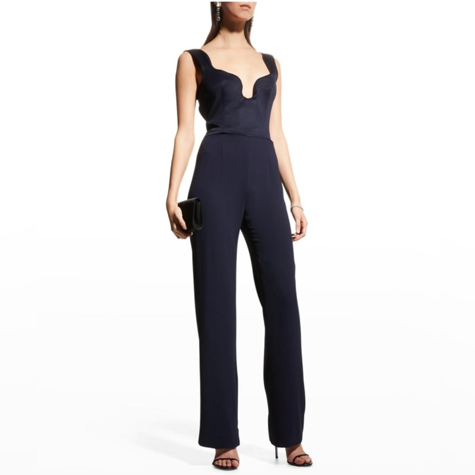 GALVAN Siren Scalloped Straight-Leg Jumpsuit in Black, US 8 NEW w/Tag $1,895