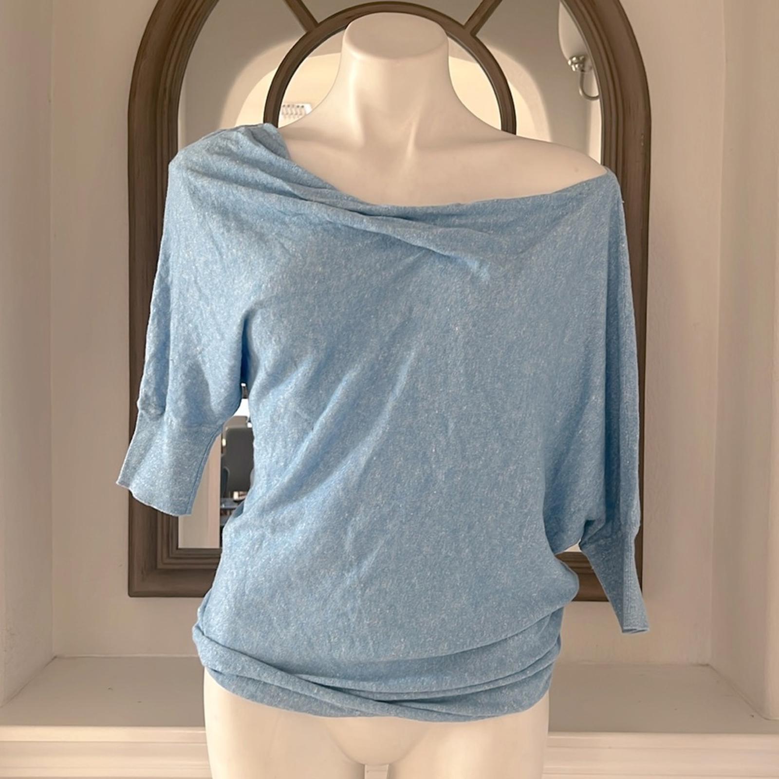 REISS Flo Draped One-Shoulder Top in Aqua Blue, Size S New w/Tag Retail $220