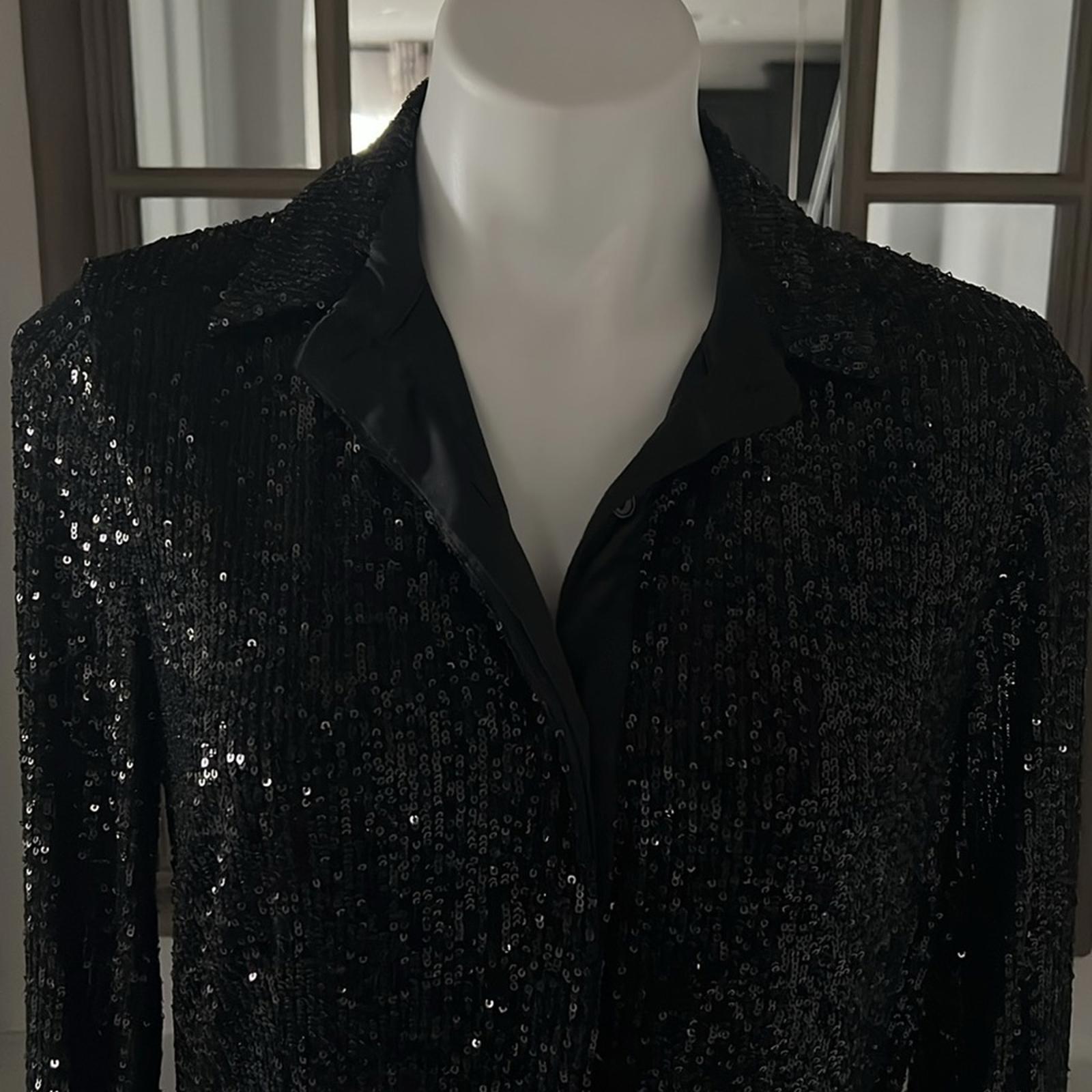 Parker Black Faux Wrap Button Front Mini Dress, Sequin Black Size S