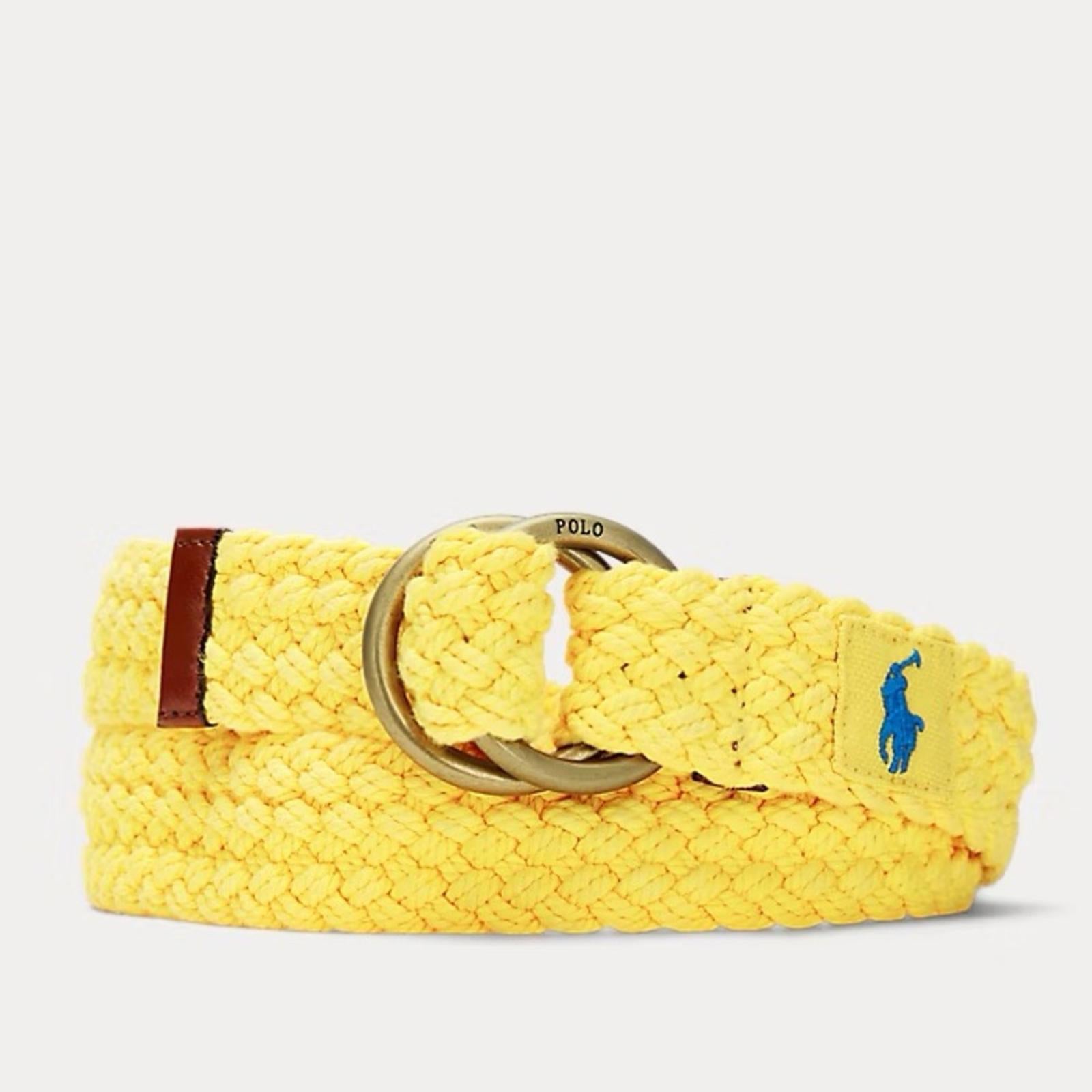 Polo Ralph Lauren Leather-Trim Cotton Braided Belt in Yellow Fin, NWT, Size M