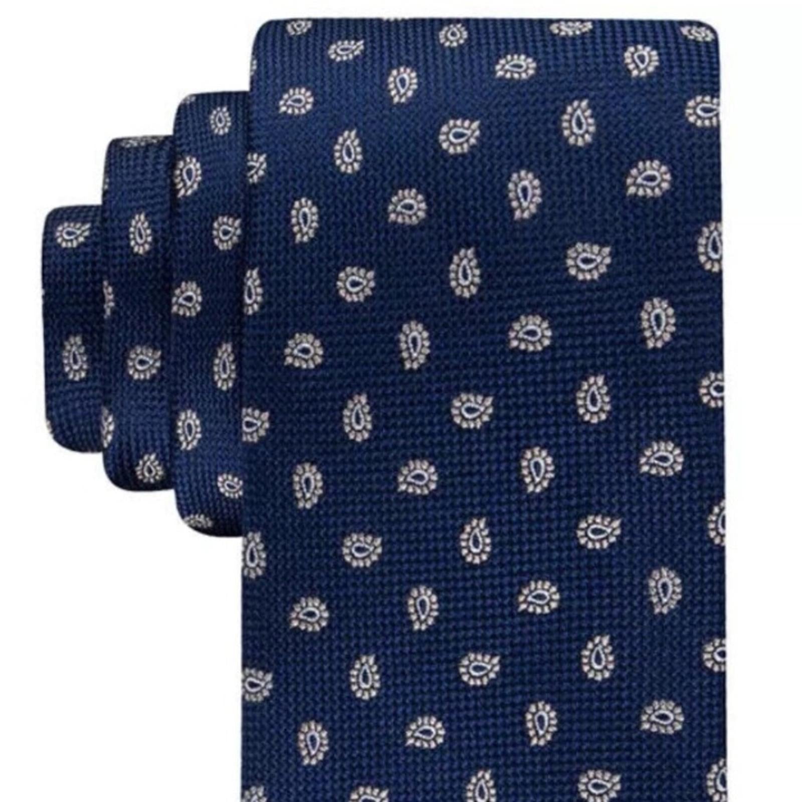 Tommy Hilfiger Classic Paisley Pine Tie in Navy/Taupe, One Size, NWT