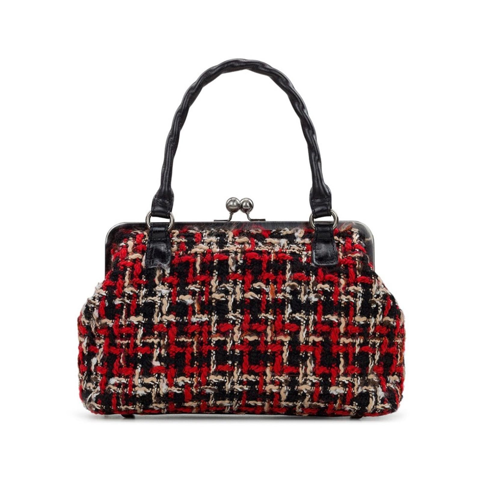 Patricia Nash Rora Frame Satchel, Tweed, Red Black New w/DustBag $229 (SOLD OUT)