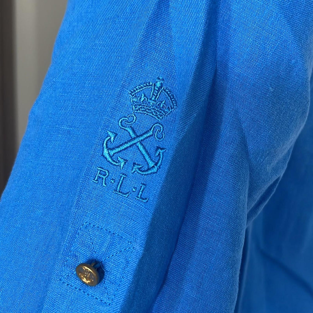 Lauren Ralph Lauren LINEN Blue Shirt Size L EXCELLENT!