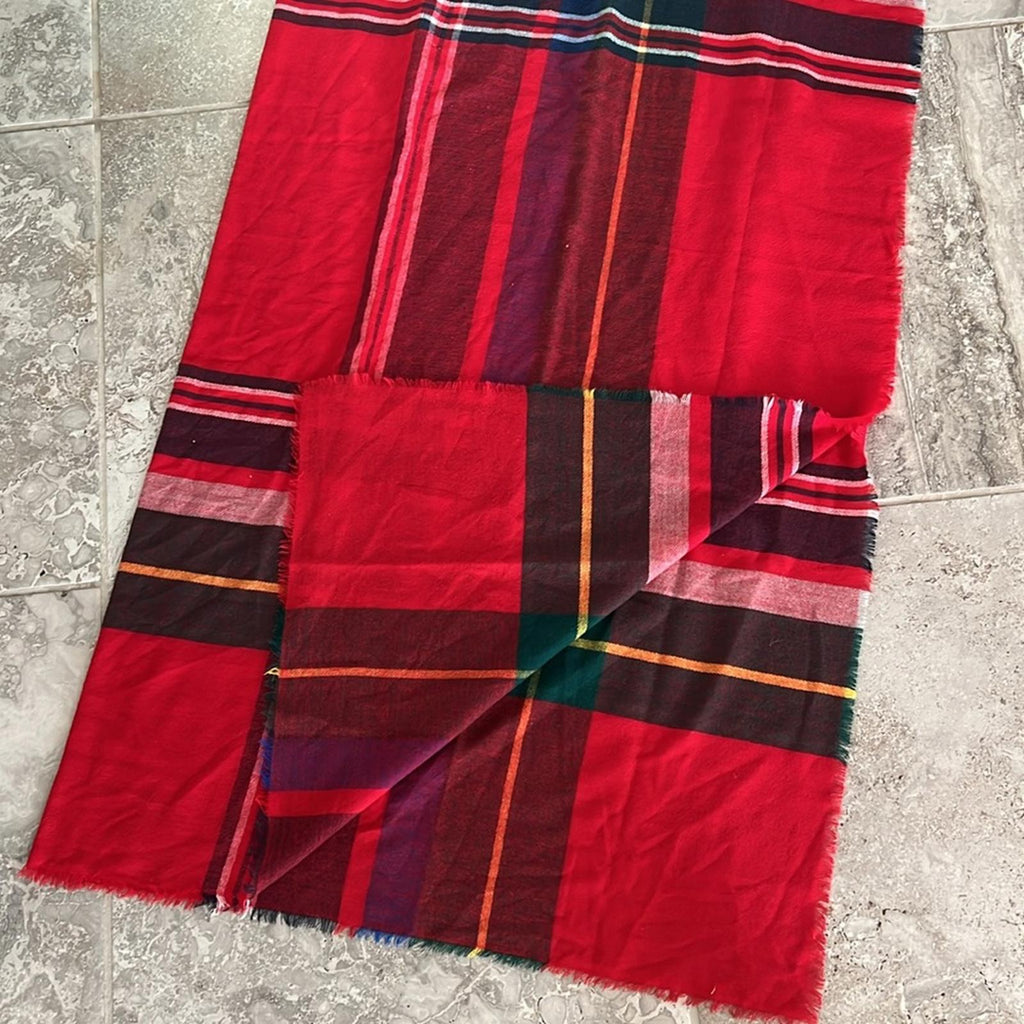 Lauren Ralph Lauren Woven Scarf, Red Plaid 126cm x 126cm NEW