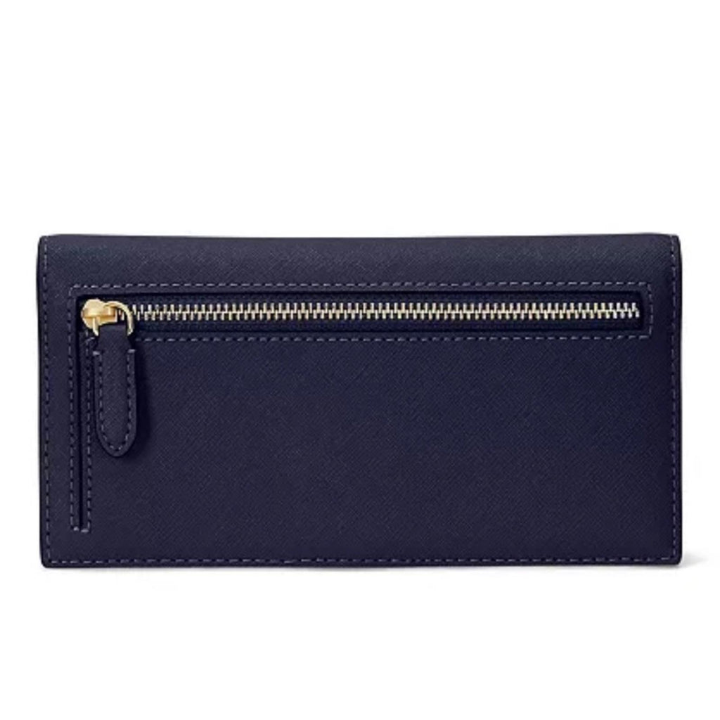 Lauren Ralph Lauren Crosshatch Leather Slim Wallet in Refined Navy, NWT