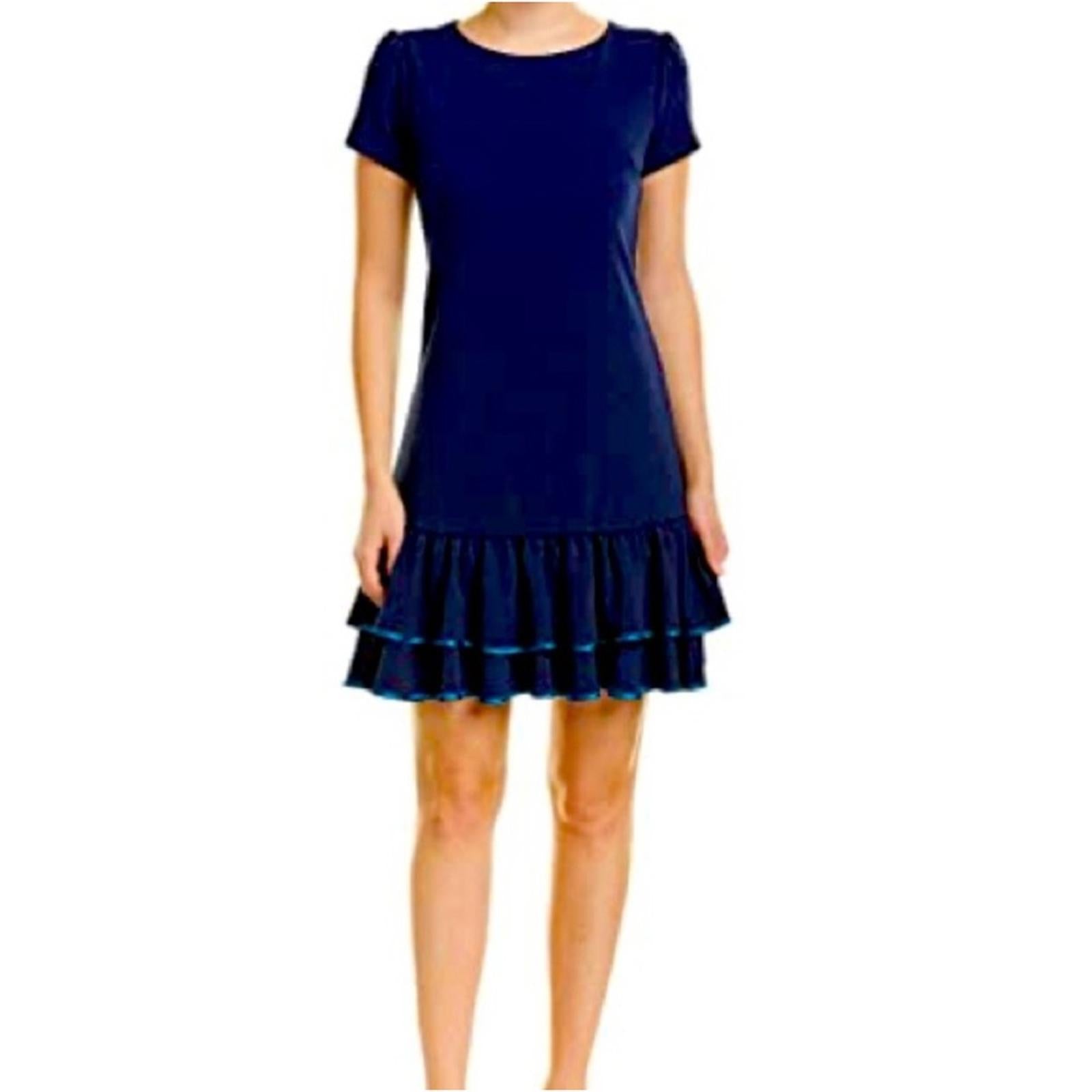 Betsy Johnson Tiered Double Ruffle Hem Dress in Navy Blue, EXCELLENT, Size 14