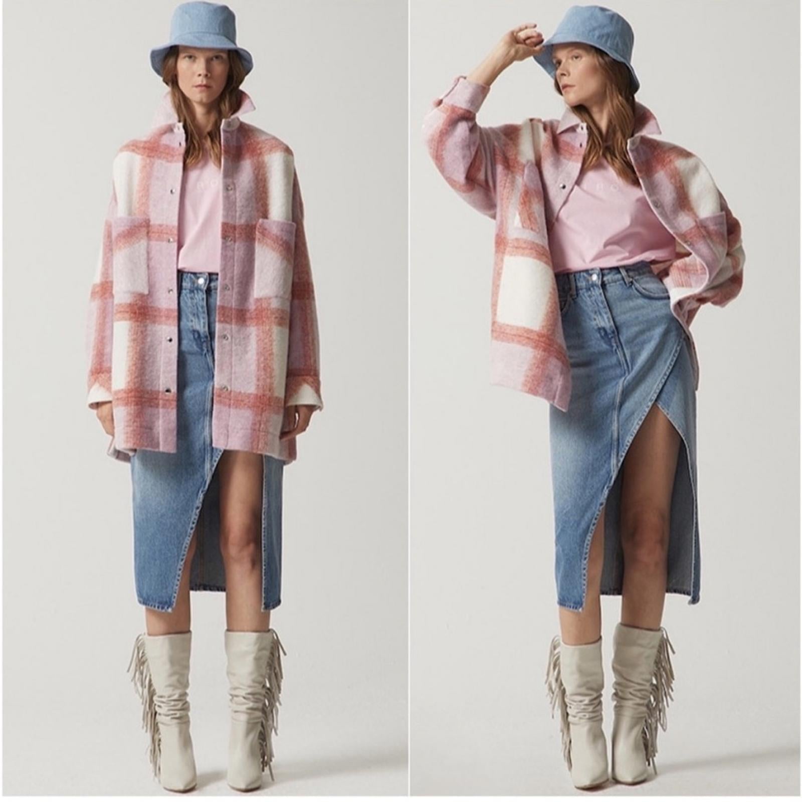 NWT IRO Lemina Check Plaid Oversized Shacket Jacket, Mixed Pink Size 34/XS $435