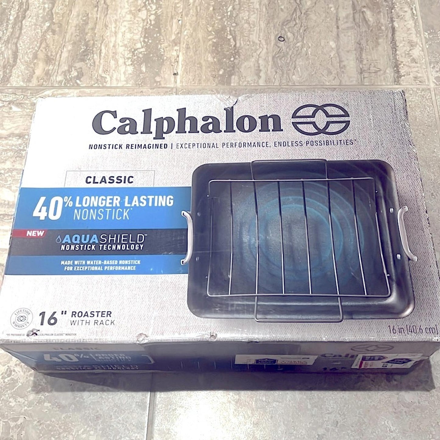 Calphalon Nonstick with AquaShield 16" Roaster w/Rack, 40% Longer Lasting NEW