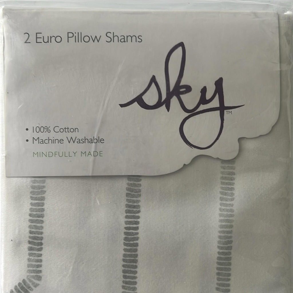 2 SKY Textured Trellis Euro Sham (1 Pair) in White/Grey, NEW
