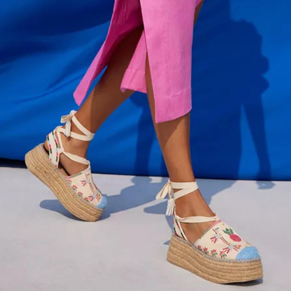 FARM Rio Paradise Bead Embellished Espadrille Platform Shoes Size 11 NWT+DustBag