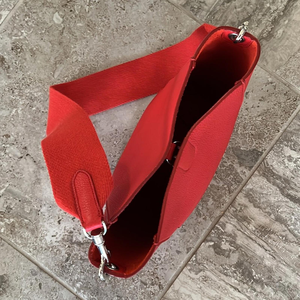 Celine Sangle Small Bucket Bag in Small Grain Calfskin in Red, Like NEW