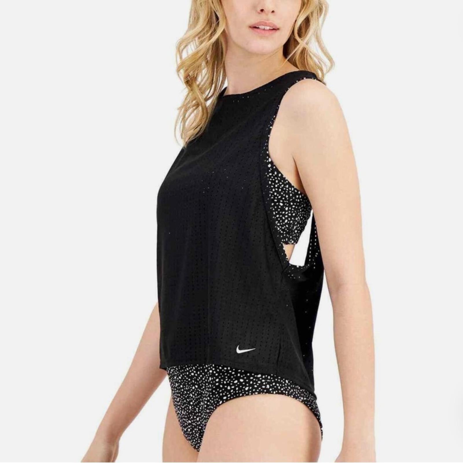 Nike Water Dots Convertible Layered Tankini Swim Top in Black, Size S NEW w/Tag